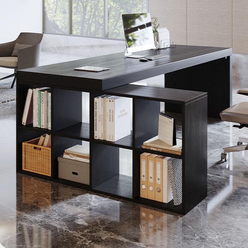 Black L-Shaped Solid Wood Executive Desk, 29.53"H*62.99"W*55.12"D, Left