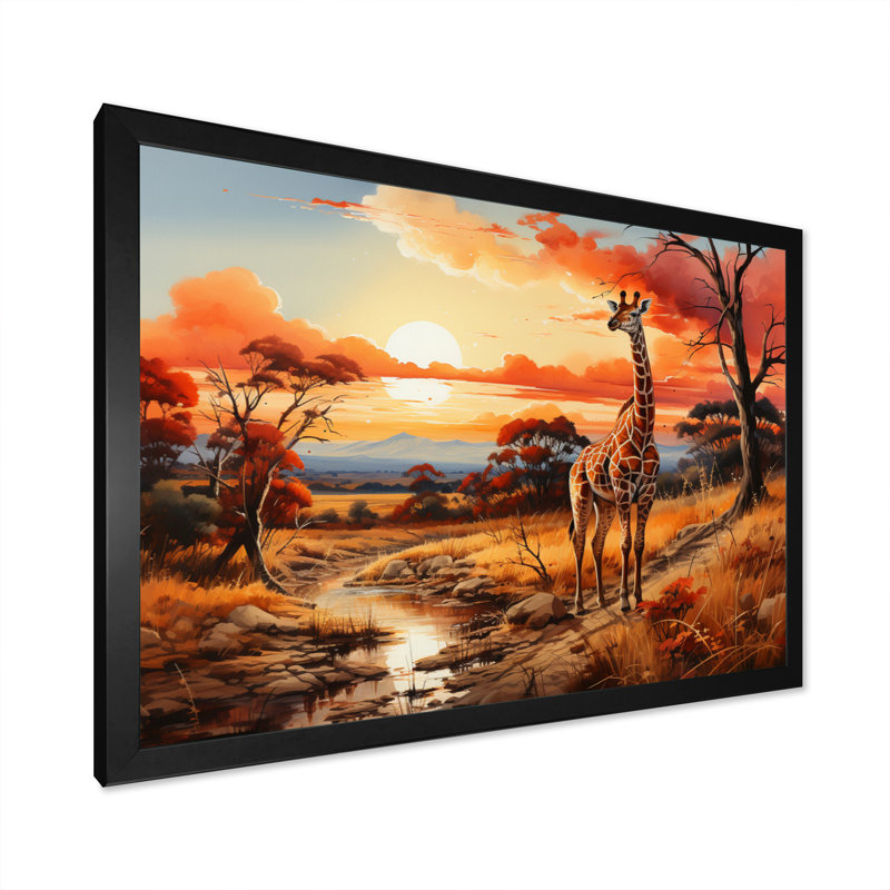Girafes d'Afrique dans la savane I sur toile, H 34 po x l 44 po x P 1,5 po, Cadre photo noir