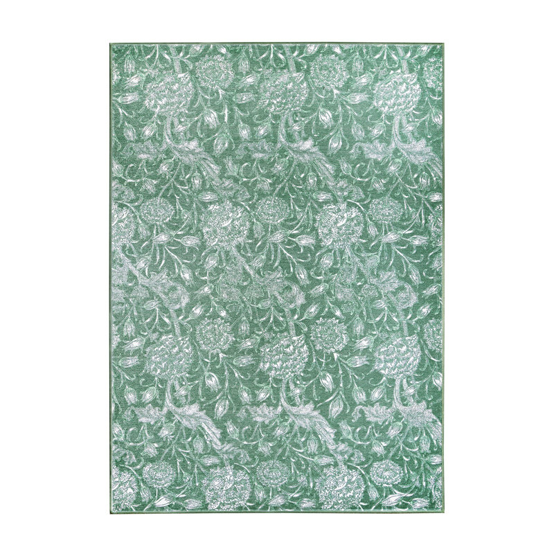 Tapis lavable floral vert 2,5 x 10 Kalini, Rectangle 5 pi x 7 pi