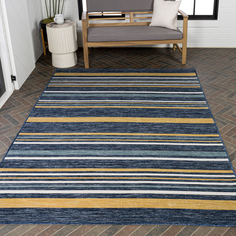 Tapis intérieur / extérieur crème / bleu marine Janus Classic Coastal, Rectangle 7 pi 9 po x 10 pi