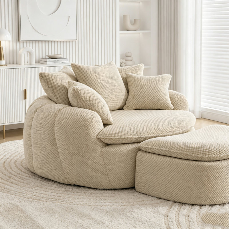 Chaise longue surdimensionnée avec repose-pieds, Tissu taupe, 2