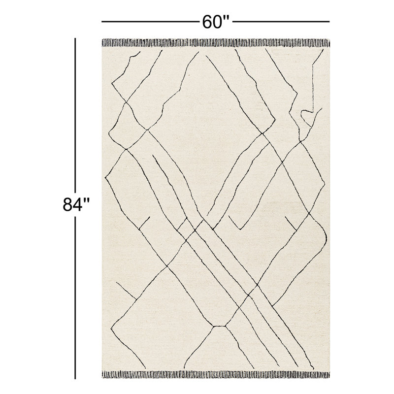 Handmade Black and Cream Wool Tufted 5' x 7' Rug