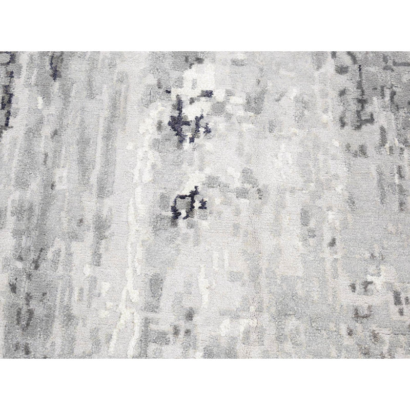 8'1"x23'10" Gray Modern Abstract Design Wool and Silk Hand Knotted Rug FAB7C2DF68C04EE28D523806020E4EE6