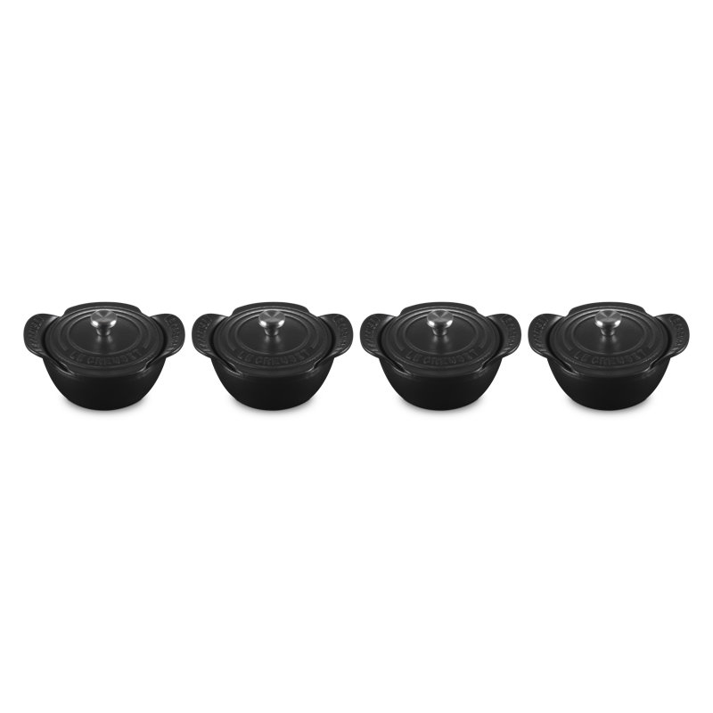 Le Creuset Enameled Cast Iron Set Of 4  Covered Mini Round Cocottes, 1/3 Qt. Each, Matte Black