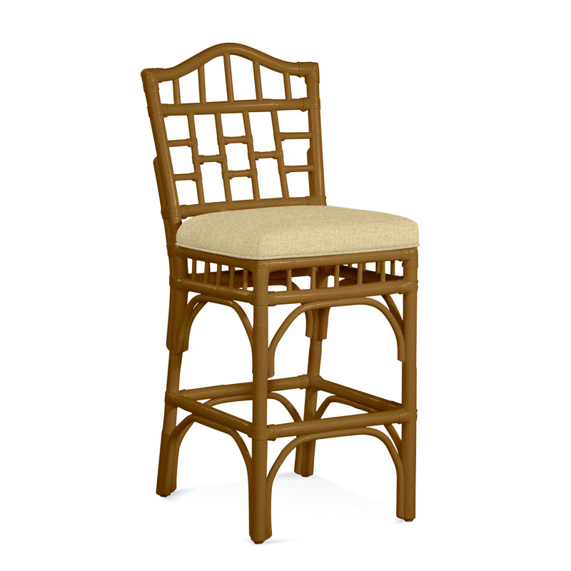 Chippendale Upholstered Stool, Havana, Blue Geometric Jacquard; 0414-63