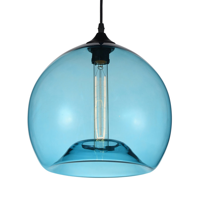 12'' Modern Blue Glass Pendant Light for Kitchen Island, Dining Room, Hallway – 1-Light Down Mini Pendant with Bowl-Shaped Shade – E26 Bulb Compatible
