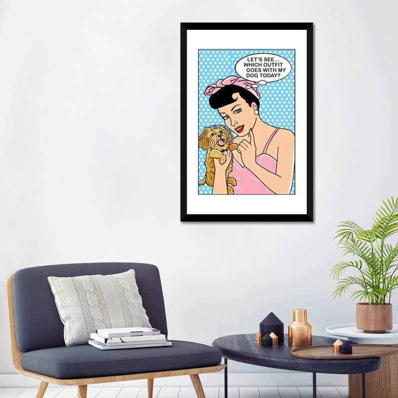 «Quelle tenue va avec mon chien? Impression sur toile, H 32 po x l 24 po x P 1 po, Papier d'art encadré noir, Blanc