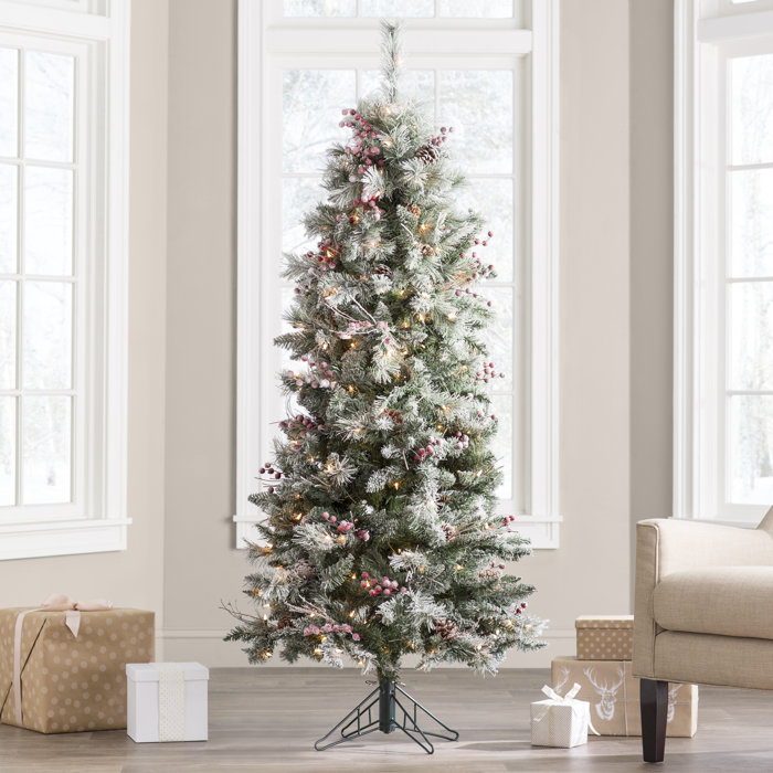 The Holiday Aisle® Frosted Berry Green Pine Christmas Tree with 200 ...