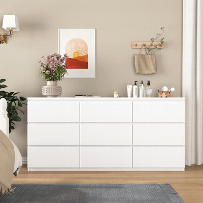 Armoire de rangement à 6 tiroirs, commode, tour de rangement en bois, grande commode à 6 tiroirs, grand espace de rangement pour la chambre à coucher, couloir, vestibule, salon, blanc