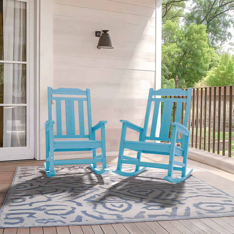 Wolak HDPE Oversized Modern Rocking Adirondack Chair(Set Of 2), Light Blue