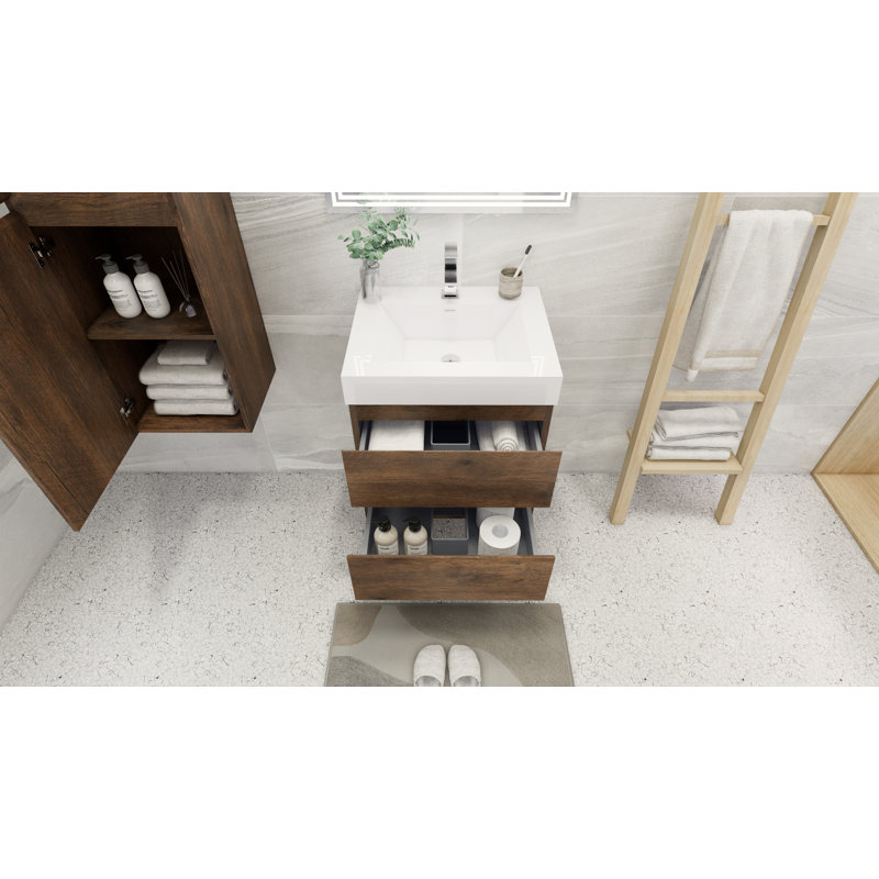 Boubacar Single Bathroom Vanity with Acrylic Top, Rosewood