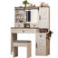 Bureau de coiffeuse avec miroir coulissant, lumières, plateau en verre, station de charge, 4 tiroirs, 2 armoires et tabouret - blanc, rangement pour cosmétiques multiples