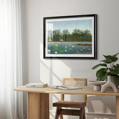 The Flamingos (Les Flamants)-Henri Rousseau-Framed - Matted and Framed Under Acrylic Glass, Coastal Wall Art for Living Room