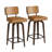 Set of 2 Swivel Bar Stools 26 Inch - Counter Height Bar Stools with Back, Faux Leather Upholstered Kitchen Stools with Walnut Wood Legs, Brown-1401791765
