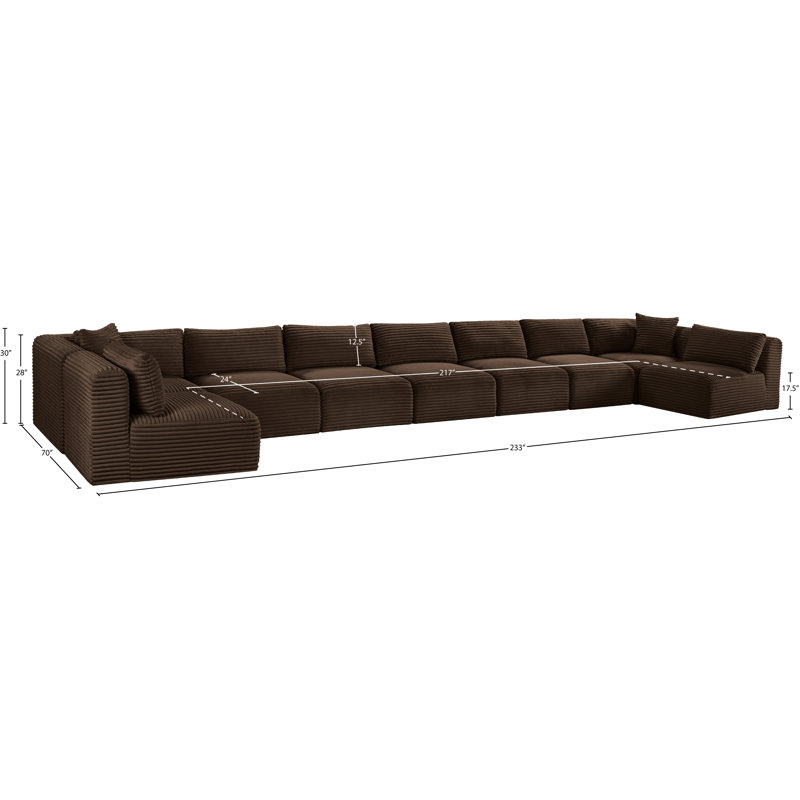 Canapé modulaire Carmean, Velours côtelé texturé brun, 7 sans accoudoirs, 2 en coin