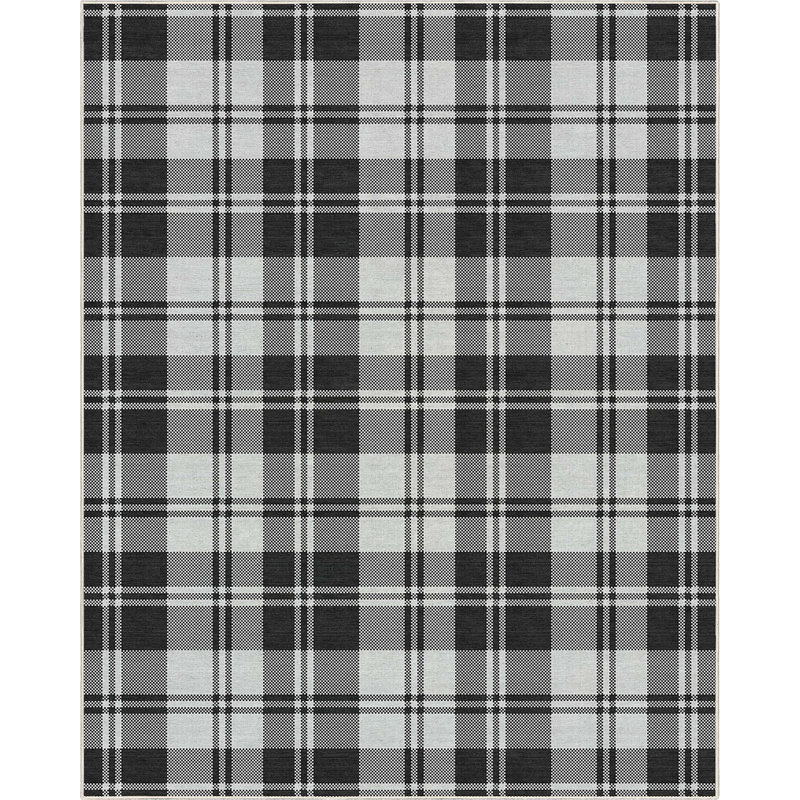 Kehr Plaid Farmhouse Geometric Black Flat-Weave Area Rug, Rectangle 7'7" x 9'10"