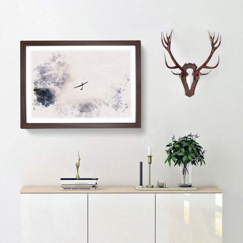 Air Glider in the Clouds Watercolour 1 Piece Single Picture Frame Wall Art on MDF, 45cm H x 63cm W x 2cm D, Walnut Framed