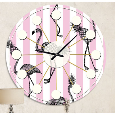 Flamant rose sur horloge murale Mid-Century