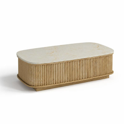 Table basse ovale à plateau relevable cannelé avec mécanisme à ressort à gaz, compartiment de rangement caché, tablette de rangement ouverte, plateau de table à hauteur réglable, bois d'ingénierie robuste, surface résistante aux égratignures pour le salon, le bureau personnel, le travail, la salle à manger et une utilisation décontractée