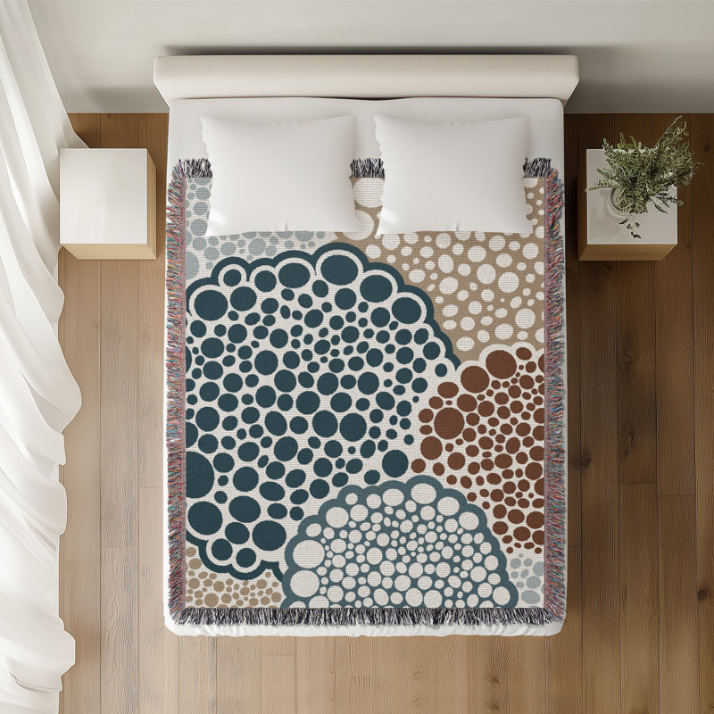 Jeté floral en coton, 60 po x 80 po, Bleu sarcelle Gris Brun