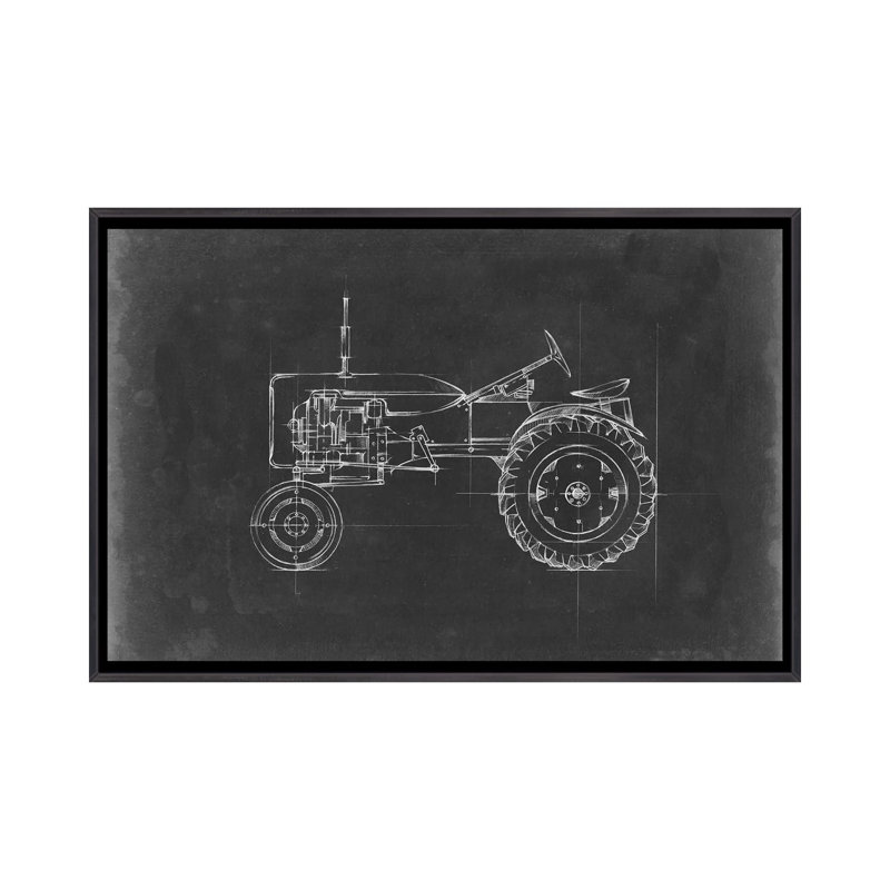 "Tractor Blueprint III" par Ethan Harper, reproduction d’art, H 26 po x l 40 po x 1,5 po, Toile avec cadre noir patiné