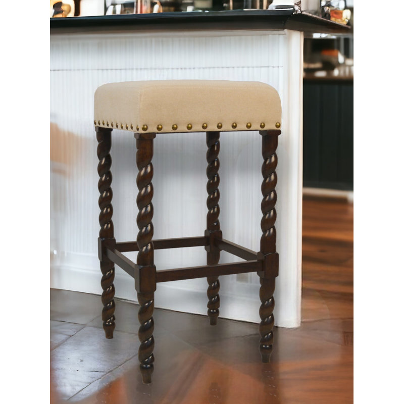 Chaise de bar 30 po en bois massif crème et espresso sans dossier