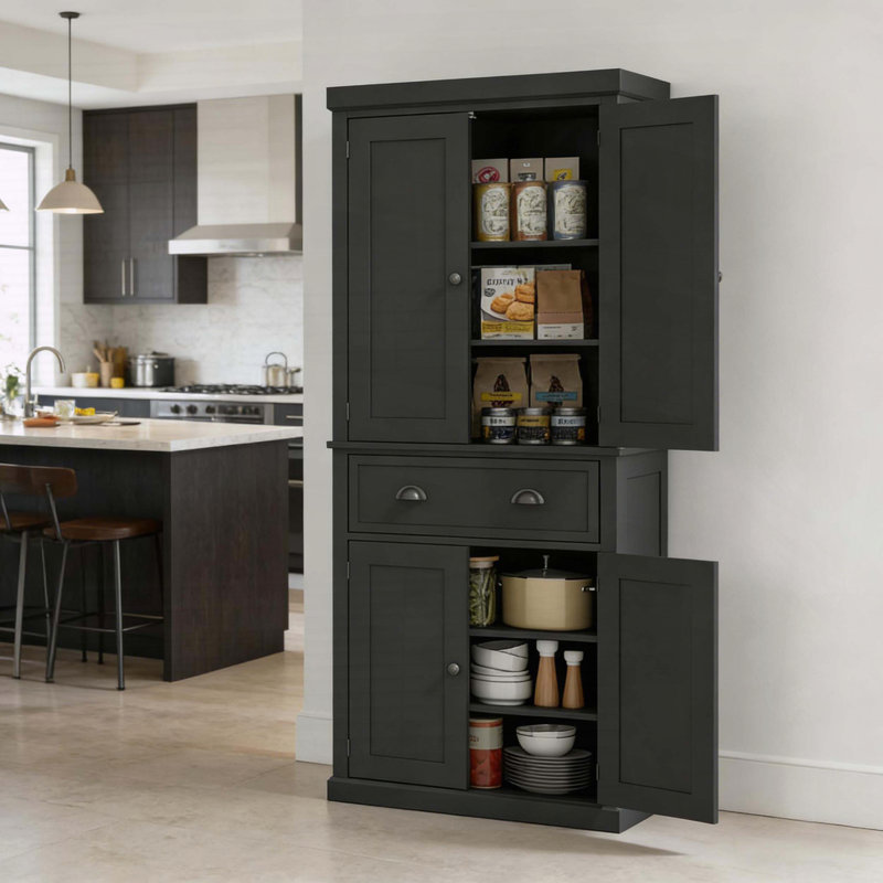 Armoire de rangement autoportante avec tablettes réglables, noir