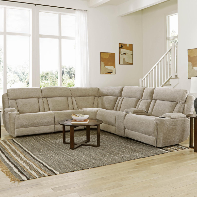 Pul Upholstered Power Reclining L-Shaped Sectional Symmetrical, Lucky Fawn