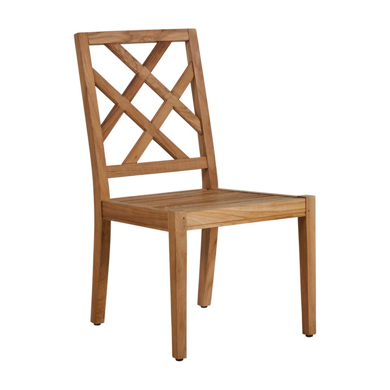 Haley Patio Dining Side Chair with Cushions, Natural Teak, No Welt, Rollo Lace