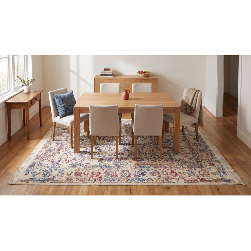 Tapis contemporain ivoire en laine à motif floral délavé à bordure florale, 5 pi x 8 pi