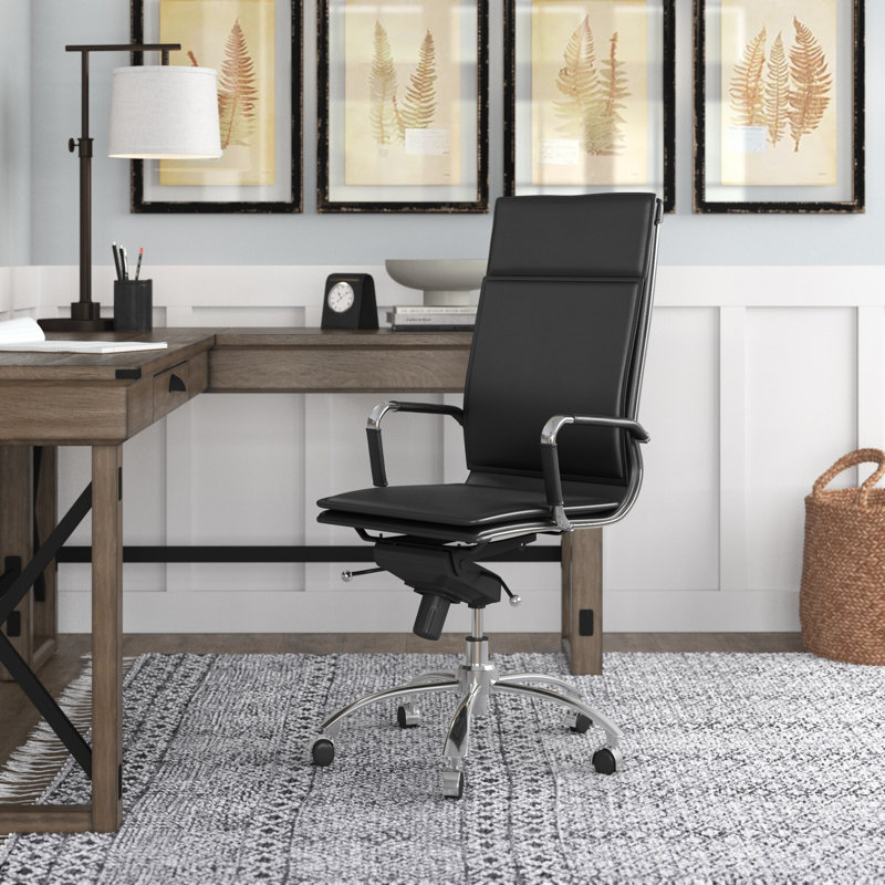 Fauteuil de conférence pivotant en similicuir Chaseton, Similicuir noir, Chrome