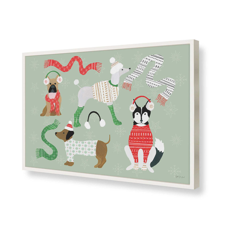 «Puppy It's Cold Out I» par Yvette St. Amant, reproduction d'art, H 20 po x l 30 po, Blanc