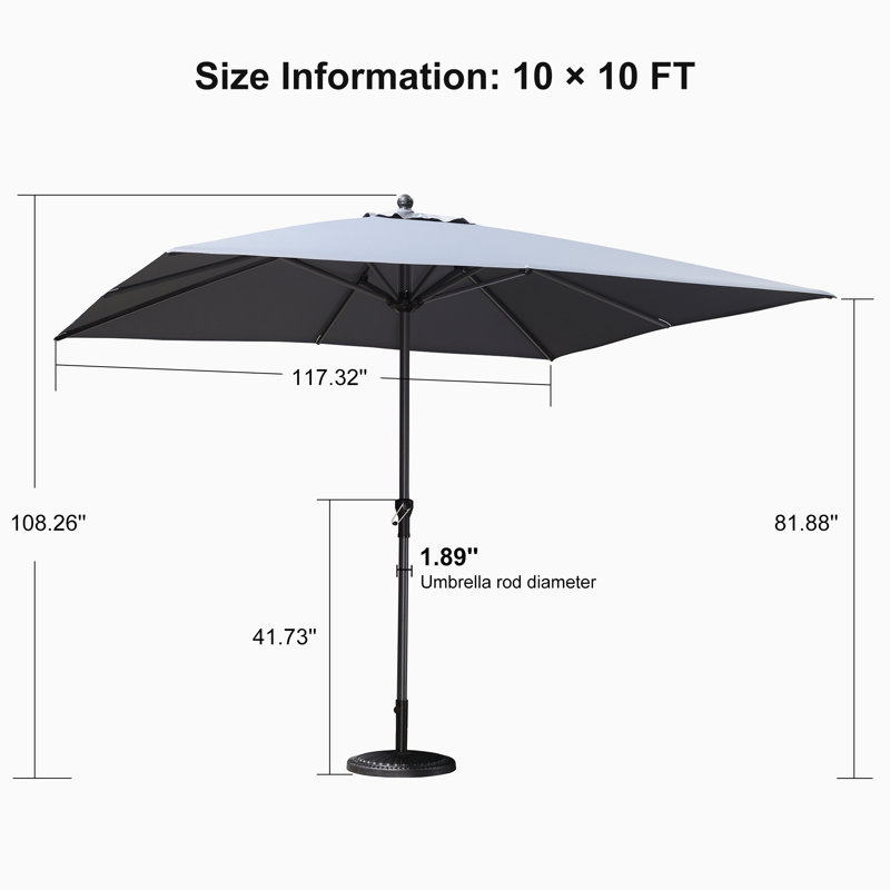 Parasol de marché 120 po gris clair avec manivelle et contrepoids inclus, Gris clair