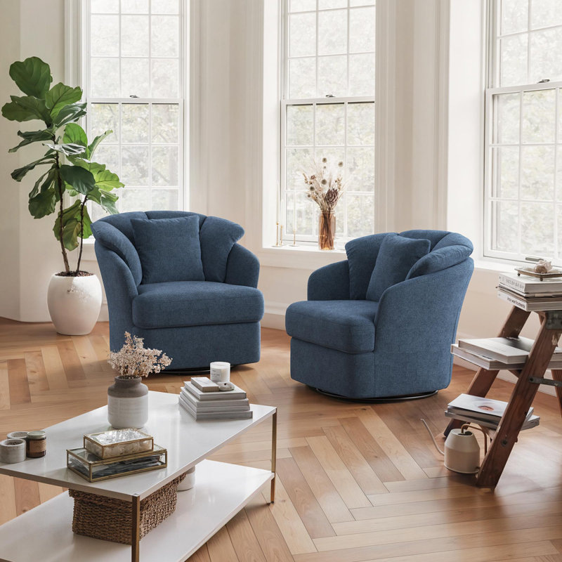 Lillyona Chenille Swivel Barrel Chairs, Steel Blue Chenille