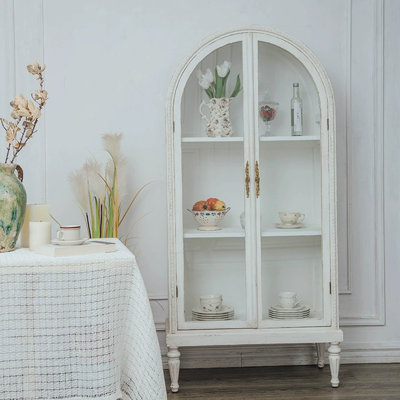 White Vintage Style Display Cabinet Bookcase by Joy Reading