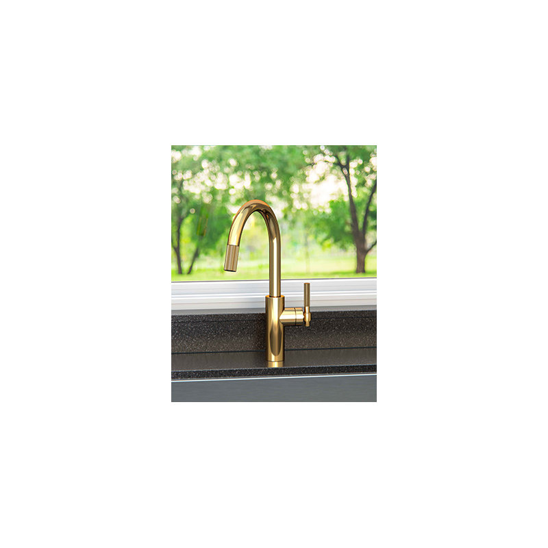 Muncy Single Handle Pull Down Kitchen Faucet, Aged Brass