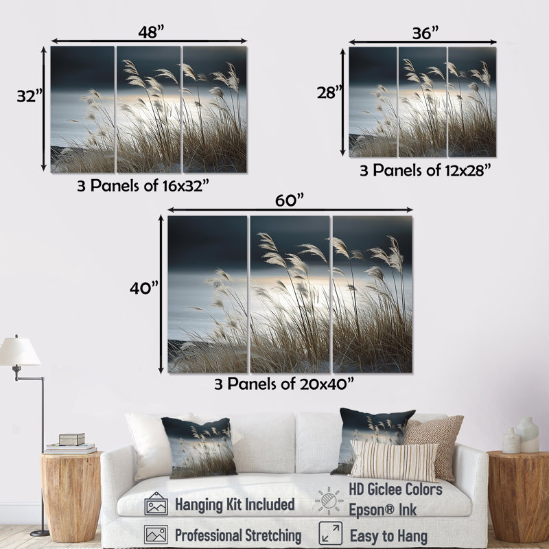 Plage, paysage d'hiver - ensemble de salon art mural océan, Toile tendue, H 40 po x l 60 po x P 1 po