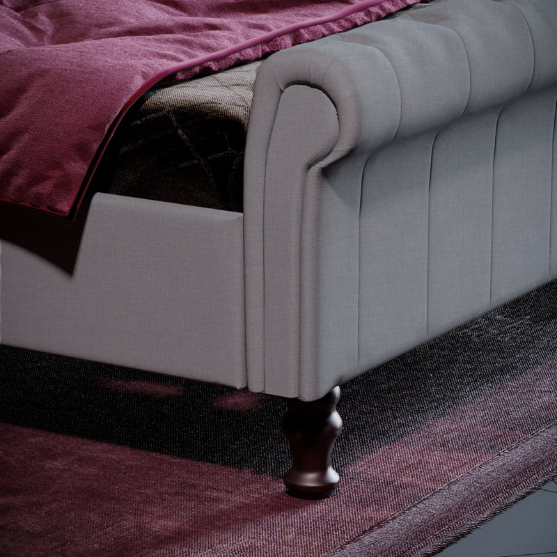 Barr Upholstered Velvet Sleigh Bed, Kingsize (5'), Light Grey Linen