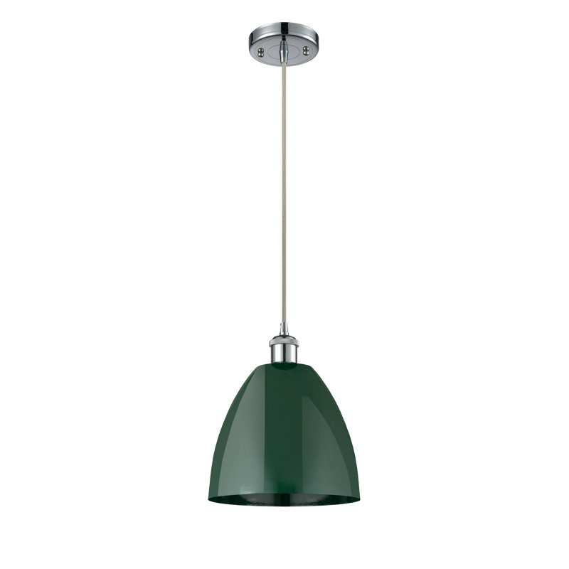 Luminaire suspendu conique 1 lumière, H 12,88 po x l 9 po x P 9 po, Vert, Chrome poli