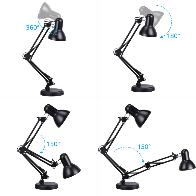 Stelly Metal Adjustable Desk Lamps, Swing Arm Architect Desk Lamp with Clamp for Home Office, Black