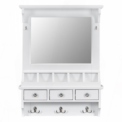 Floating Makeup Vanity with Big Mirror, Wall-Mounted Storage Vanity with Drawers, Pockets & Hooks, Space-Saving Decorative Home Organizer for Small Space, White