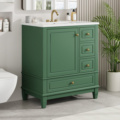 Meuble-lavabo 30 po avec lavabo, une porte avec tablette et trois tiroirs, porte à fermeture en douceur