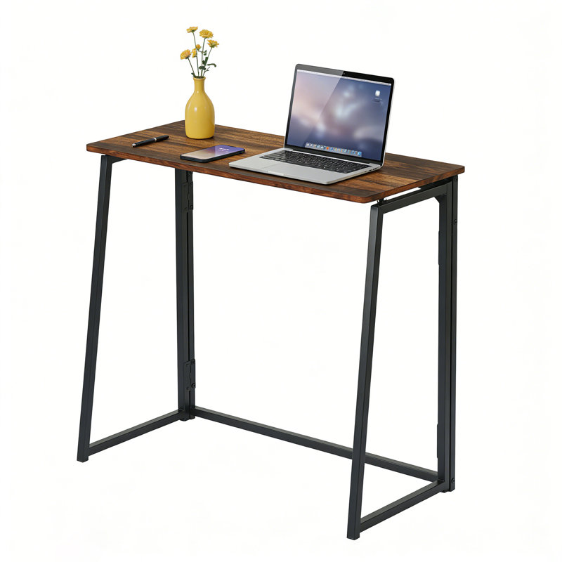 Foldable Iron Computer Desk, Black, Brown