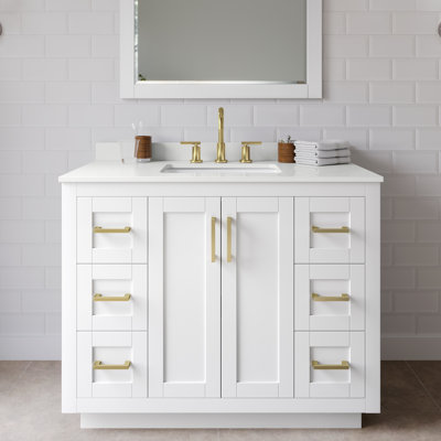 Ensemble de meuble-lavabo simple autoportant 42 po avec plateau en quartz Miranda