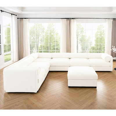 6 canapé modulaire en chenille blanc - avec rangement et cylindrique et pour un salon attrayant avec 6 sièges relaxants, ergonomique