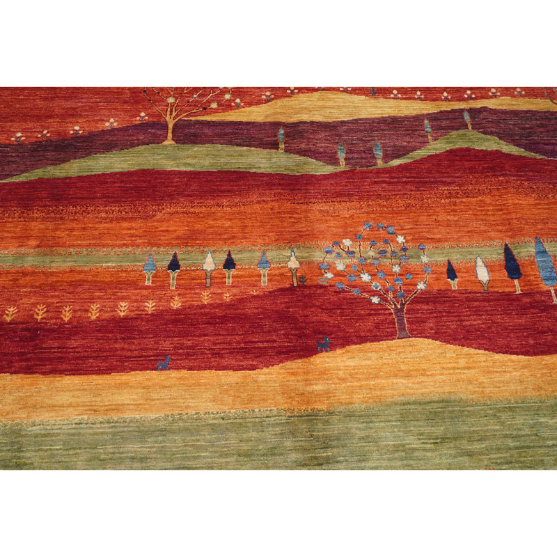 Tapis rouge et multicolore de haute qualité noué à la main