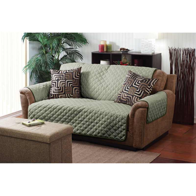 Box Cushion Loveseat Slipcover, Sage / Olive