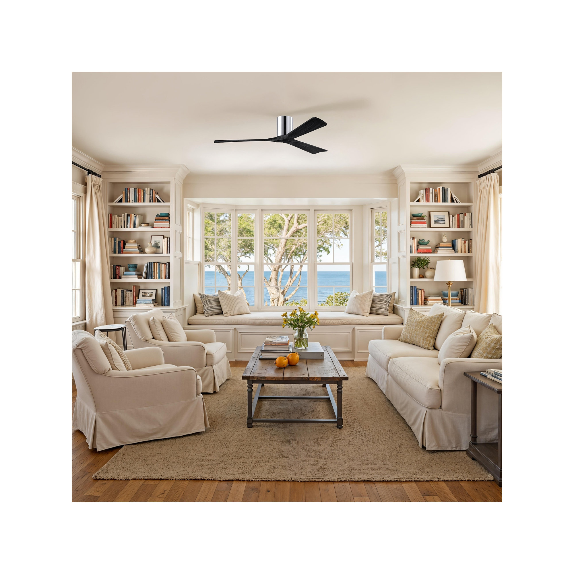 Olivier 3 Blade Ceiling Fan, 60", Matte Black, Polished Chrome