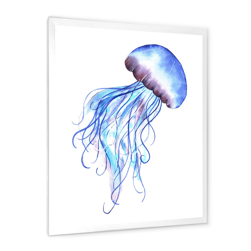 Adorable méduse bleue - reproduction sur toile, H 40 po x l 30 po, Cadre photo blanc