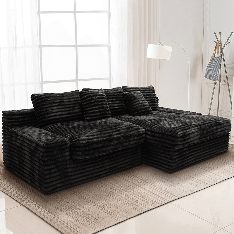 Canapé modulaire 118,1 * 66,9 po, canapé modulaire rembourré, Orienté à droite, Velours côtelé noir